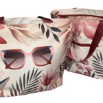 sunglasses on a tropical floral tote bag